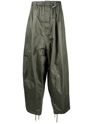 

Logo-patch drop-crotch trousers, Maison Mihara Yasuhiro Logo-patch drop-crotch trousers