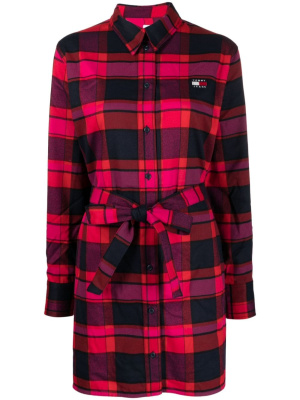 

Plaid-check pointed-collar belted shirt dress, Tommy Jeans Plaid-check pointed-collar belted shirt dress