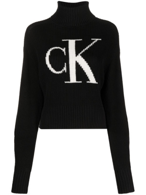

Intarsia-knit logo cotton jumper, Calvin Klein Jeans Intarsia-knit logo cotton jumper