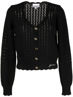 

Logo-buttons open-knit cardigan, GANNI Logo-buttons open-knit cardigan