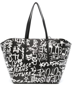 

Graffiti-print faux-leather tote bag, Versace Jeans Couture Graffiti-print faux-leather tote bag