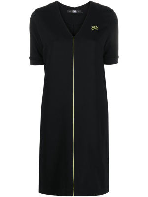 

Logo-embroidered V-neck mini dress, Karl Lagerfeld Logo-embroidered V-neck mini dress