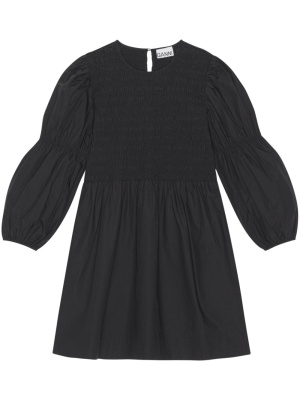 

Smocked-panel cotton minidress, GANNI Smocked-panel cotton minidress