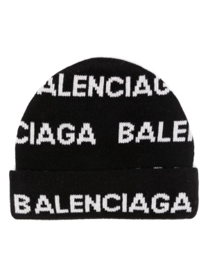 

Intarsia-knit wool-blend beanie, Balenciaga Intarsia-knit wool-blend beanie