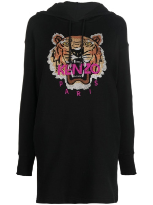 

Tiger-jacquard hooded dress, Kenzo Tiger-jacquard hooded dress