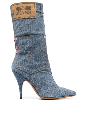 

115mm logo-patch denim boots, MOSCHINO JEANS 115mm logo-patch denim boots