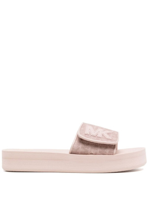 

Monogram platform slide sandal, Michael Kors Monogram platform slide sandal