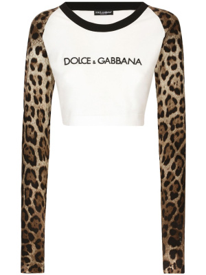 

Leopard-print stretch-cotton cropped T-shirt, Dolce & Gabbana Leopard-print stretch-cotton cropped T-shirt