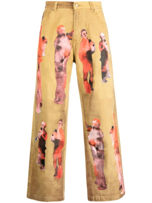 

Graphic-print cotton straight-leg jeans, KidSuper Graphic-print cotton straight-leg jeans
