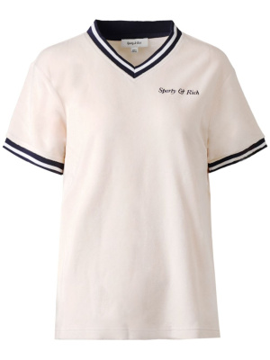 

Logo-embroidered V-neck cotton T-shirt, Sporty & Rich Logo-embroidered V-neck cotton T-shirt