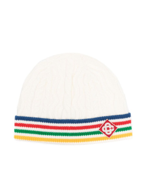 

Striped cable-knit wool beanie, Casablanca Striped cable-knit wool beanie