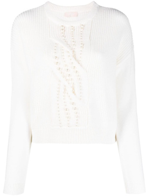 

Pearl-embellished cable-knit jumper, LIU JO Pearl-embellished cable-knit jumper