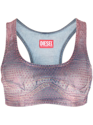 

Rhinestone-embellished cropped denim top, Diesel Rhinestone-embellished cropped denim top