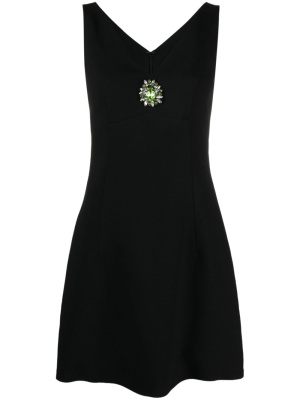 

Brooch-embellished V-neck flared dress, Moschino Brooch-embellished V-neck flared dress