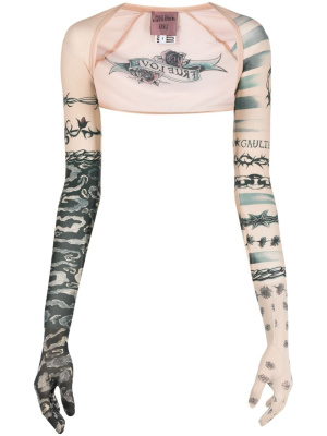 

Graphic-print glove-sleeve top, Jean Paul Gaultier Graphic-print glove-sleeve top