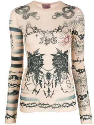 

Graphic-print semi-sheer top, Jean Paul Gaultier Graphic-print semi-sheer top