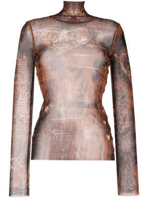 

X KNWLS graphic-print sheer top, Jean Paul Gaultier X KNWLS graphic-print sheer top