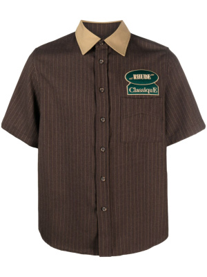 

Pinstriped logo-patch cotton shirt, Rhude Pinstriped logo-patch cotton shirt