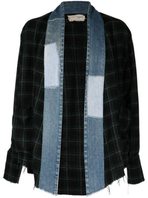 

Patchwork checked open-front jacket, Greg Lauren Patchwork checked open-front jacket