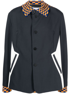 

Check-pattern panelled shirt jacket, Kiko Kostadinov Check-pattern panelled shirt jacket