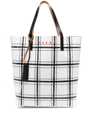 

Tribeca plaid-check leather tote bag, Marni Tribeca plaid-check leather tote bag