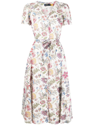 

Floral-print linen midi dress, Polo Ralph Lauren Floral-print linen midi dress