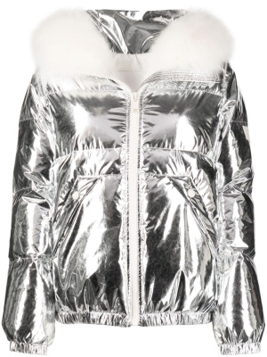 

J Fur puffer metallic-effect jacket, Yves Salomon J Fur puffer metallic-effect jacket