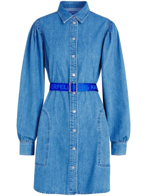 

Puff-sleeve belted denim dress, Karl Lagerfeld Jeans Puff-sleeve belted denim dress