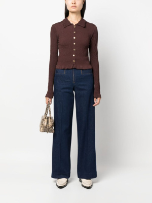 

Ruffle-hem smocked shirt, SANDRO Ruffle-hem smocked shirt