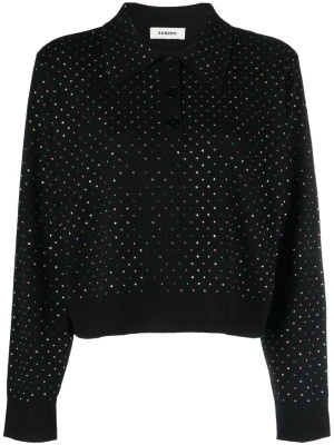 

Crystal-embellished ribbed cardigan, SANDRO Crystal-embellished ribbed cardigan