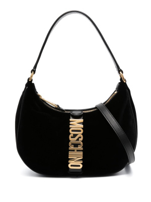 

Logo-plaque suede shoulder bag, Moschino Logo-plaque suede shoulder bag