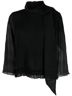 

Detachable-scarf plissé-effect blouse, GANNI Detachable-scarf plissé-effect blouse
