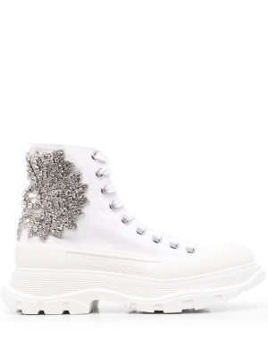 

Crystal-embellished lace-up boots, Alexander McQueen Crystal-embellished lace-up boots