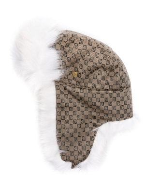 

Monogram-print faux fur-lining hat, Balmain Monogram-print faux fur-lining hat