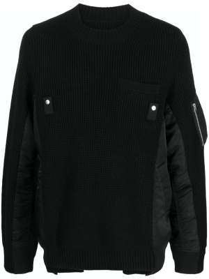 

Panelled-design crew-neck jumper, Sacai Panelled-design crew-neck jumper