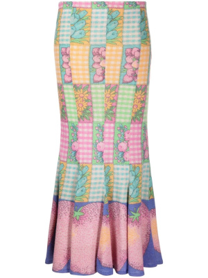 

Mix-print fluted maxi skirt, ERL Mix-print fluted maxi skirt
