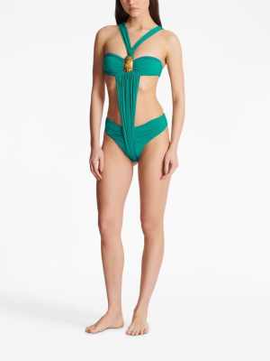 

Draped beetle-detail swimsuit, Balmain Draped beetle-detail swimsuit