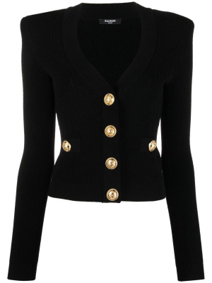 

Ribbed padded shoulder cardigan, Balmain Ribbed padded shoulder cardigan