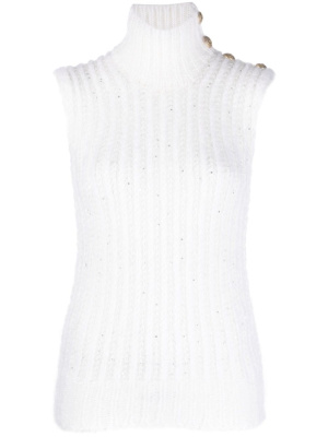 

Sequin-embellished knitted top, Balmain Sequin-embellished knitted top