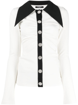 

Rhinestone-button long-sleeve shirt, Balmain Rhinestone-button long-sleeve shirt