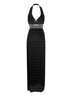 

Logo-tape halterneck dress, Balmain Logo-tape halterneck dress