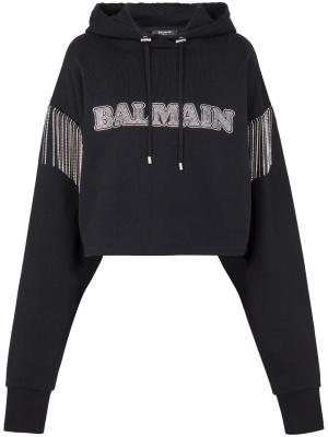 

Fringed organic-cotton hoodie, Balmain Fringed organic-cotton hoodie