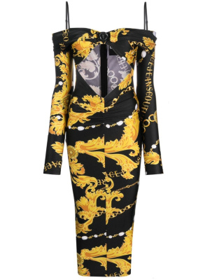 

Barocco-print cut-out midi dress, Versace Jeans Couture Barocco-print cut-out midi dress
