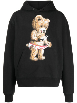 

Snap teddy-print pullover hoodie, DOMREBEL Snap teddy-print pullover hoodie