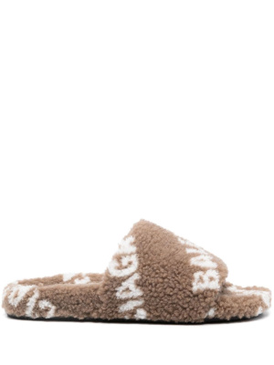 

Intarsia-logo faux-fur slides, Balenciaga Intarsia-logo faux-fur slides