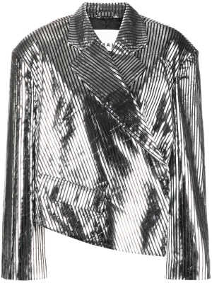 

Striped asymmetric-hem leather jacket, REMAIN Striped asymmetric-hem leather jacket