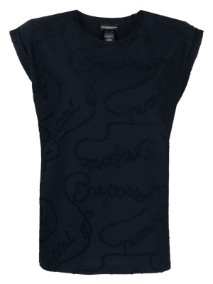 

Logo-jacquard cap-sleeves T-shirt, Emporio Armani Logo-jacquard cap-sleeves T-shirt