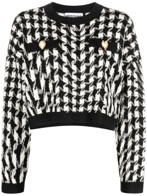 

Houndstooth-pattern knitted cropped sweater, Moschino Houndstooth-pattern knitted cropped sweater