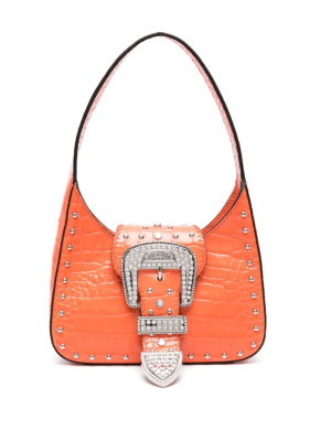 

Crystal-embellished buckle leather shoulder bag, MOSCHINO JEANS Crystal-embellished buckle leather shoulder bag