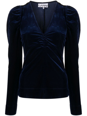 

Puff-sleeve velvet blouse, GANNI Puff-sleeve velvet blouse